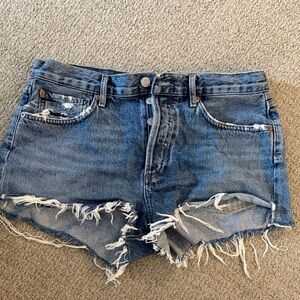 Agolde Distressed Blue Denim Cutoff Shorts